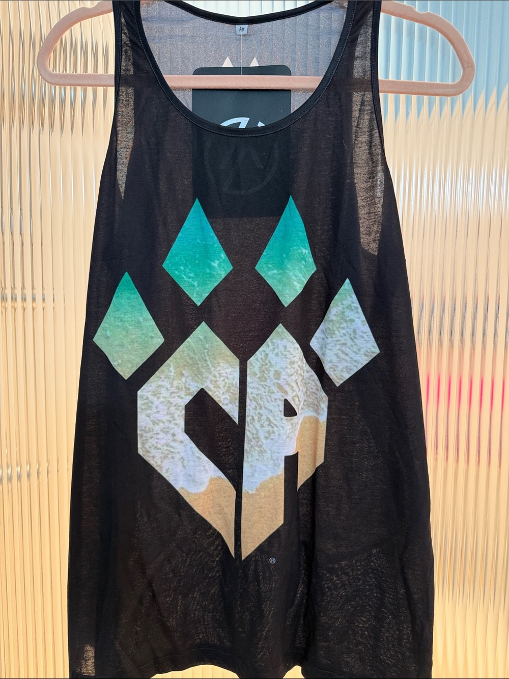 Cheer Athletics Black Graphic Mesh Tank with Teal and Sand Print